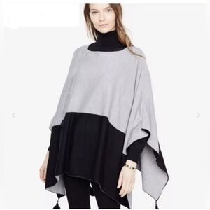 Ann Taylor Gray Black Tassel Cape Poncho Wrap